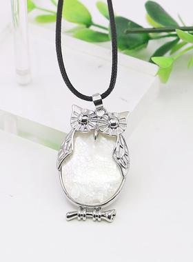 油菜花天然贝壳皮绳女猫头鹰项链