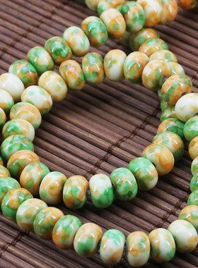 5X8mm绿黄色雨花石散珠算盘珠 DIY手工串珠项链手链耳环配件饰品