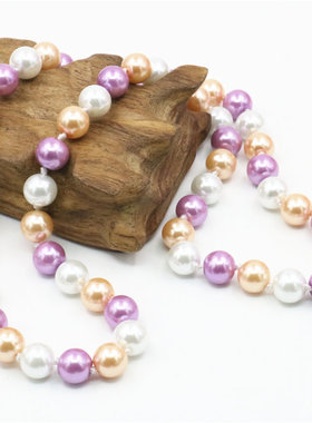 圆形玻璃天然石民族风珍珠项链