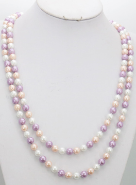 8mm白粉紫圆珠玻璃珍珠项有链 DIY手工串长款项饰毛衣链妈妈礼物