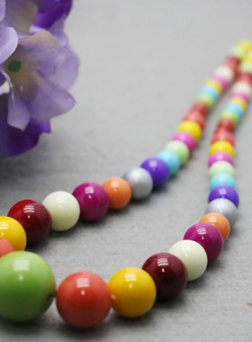 彩色圆珠烤漆珍珠项链塔链情人节