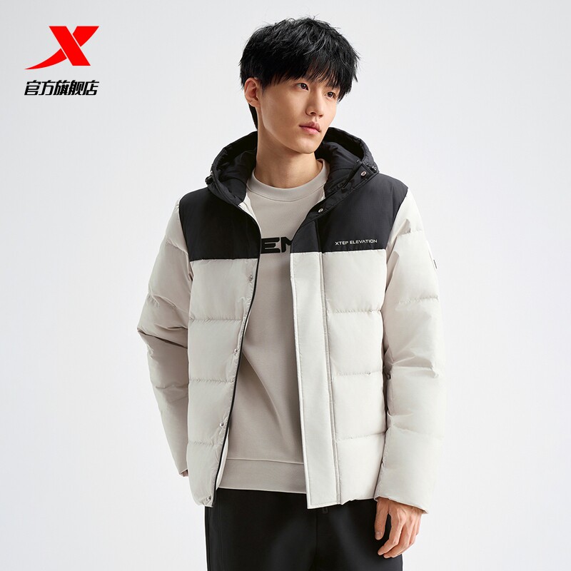 运动羽绒服特步连帽保暖