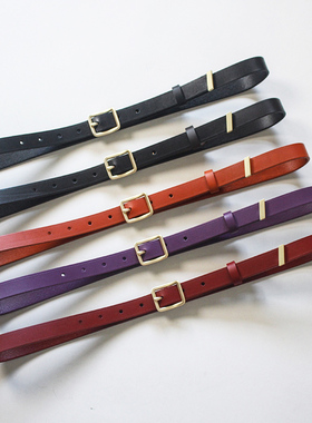 告密者头层树膏牛皮女生细皮带真皮压纹韩版时尚窄款紫色针扣腰带