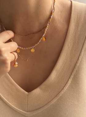 跨境ins海洋风螺纹贝壳挂件光面可调节钛钢戒指指环饰品情侣对戒