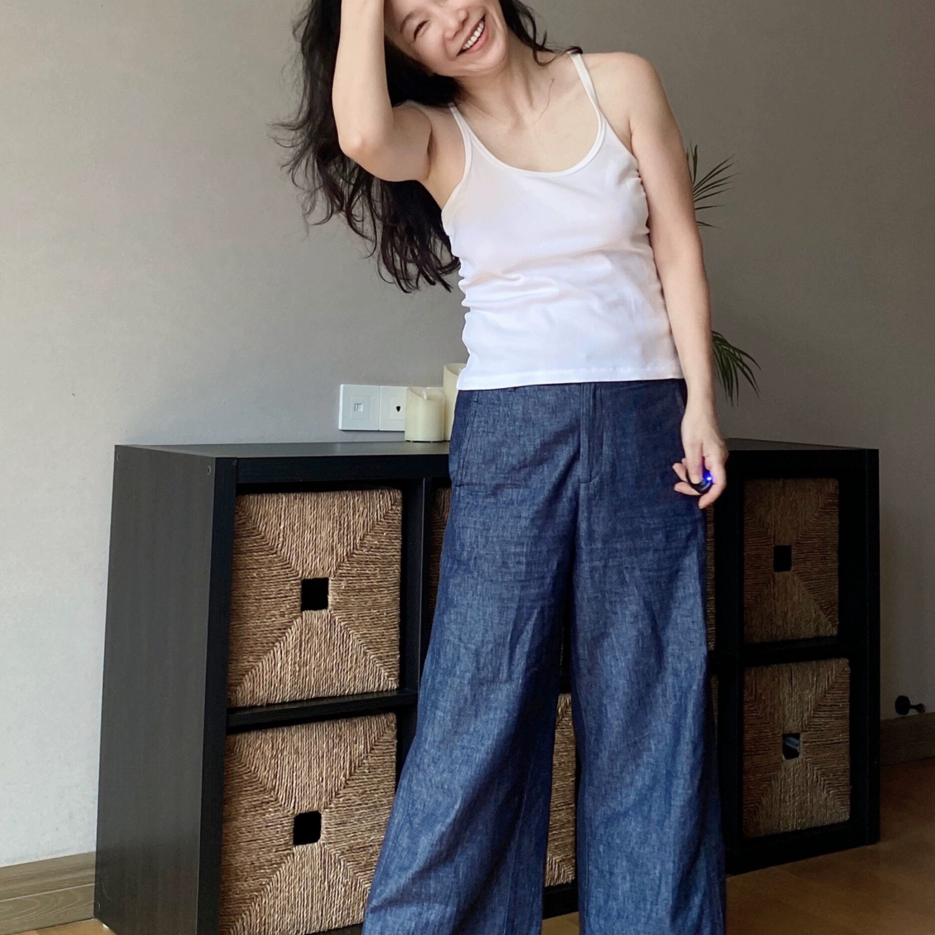 跨境老钱风棉麻仿牛仔九分阔腿奶奶子休闲裤直筒裤士女裤裤休闲