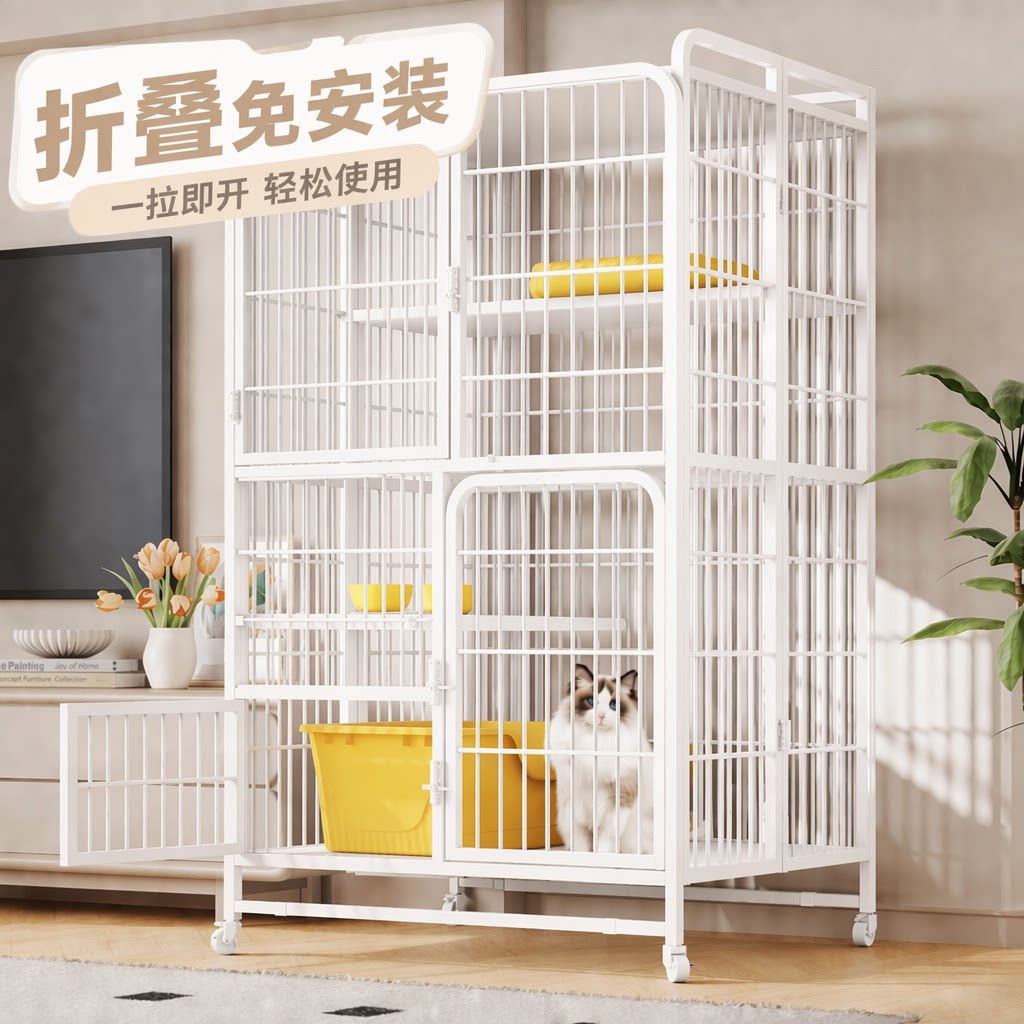 清新夏日折叠猫笼子大空间