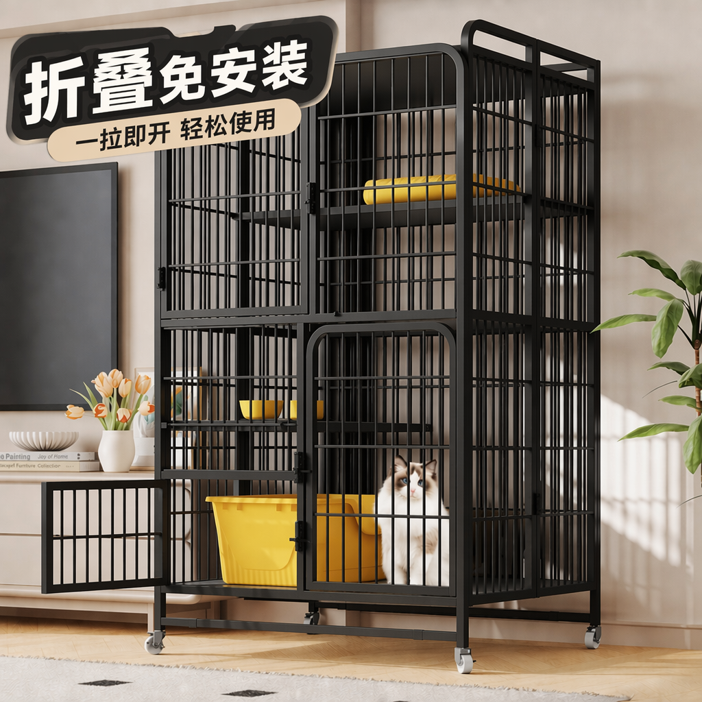 折叠猫笼子室内超大自由空间带厕所一体猫砂盆猫别墅幼猫猫咪屋舍