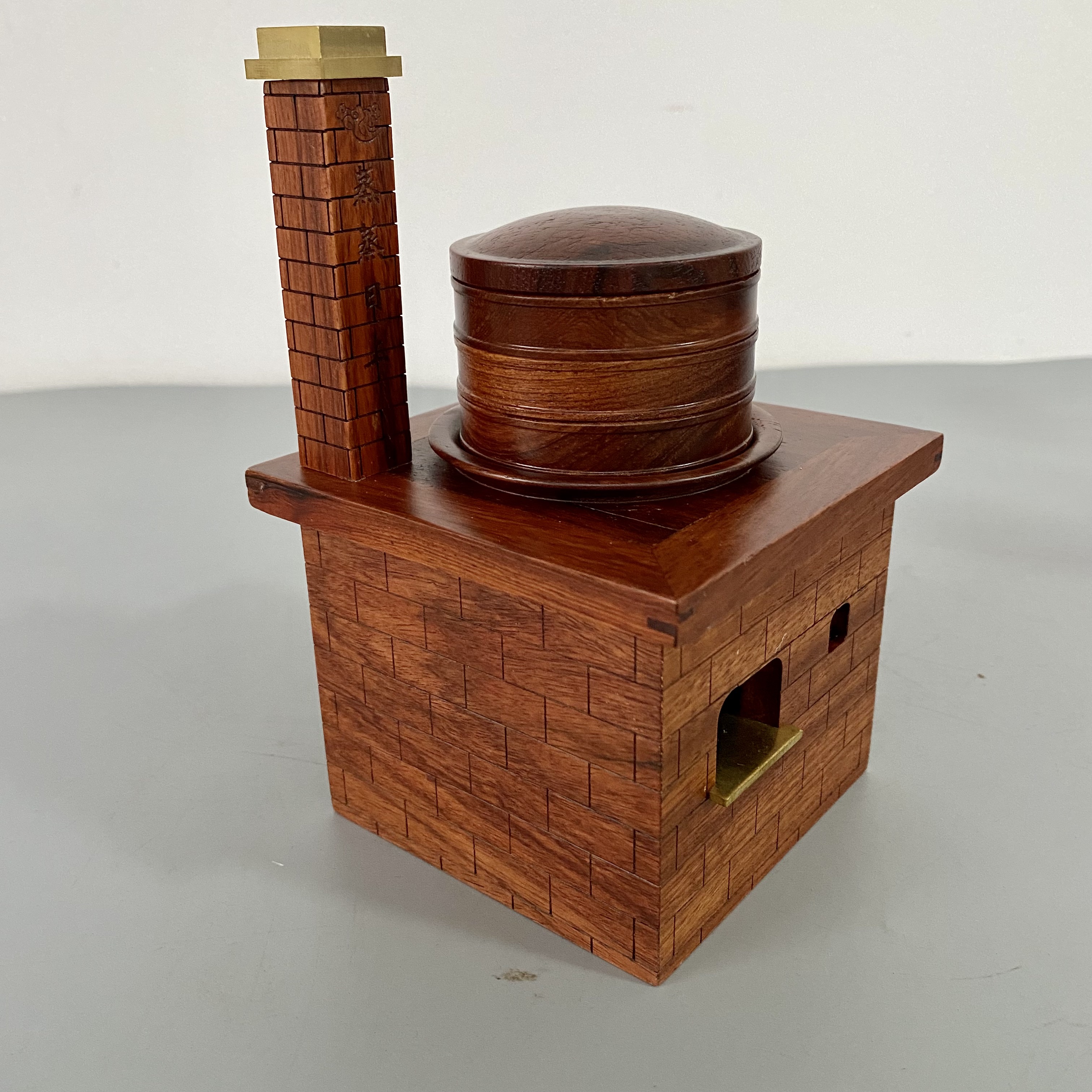 缅甸花梨仿真复古灶台蒸笼微缩模型蒸蒸日上木雕摆件乔迁开业送礼