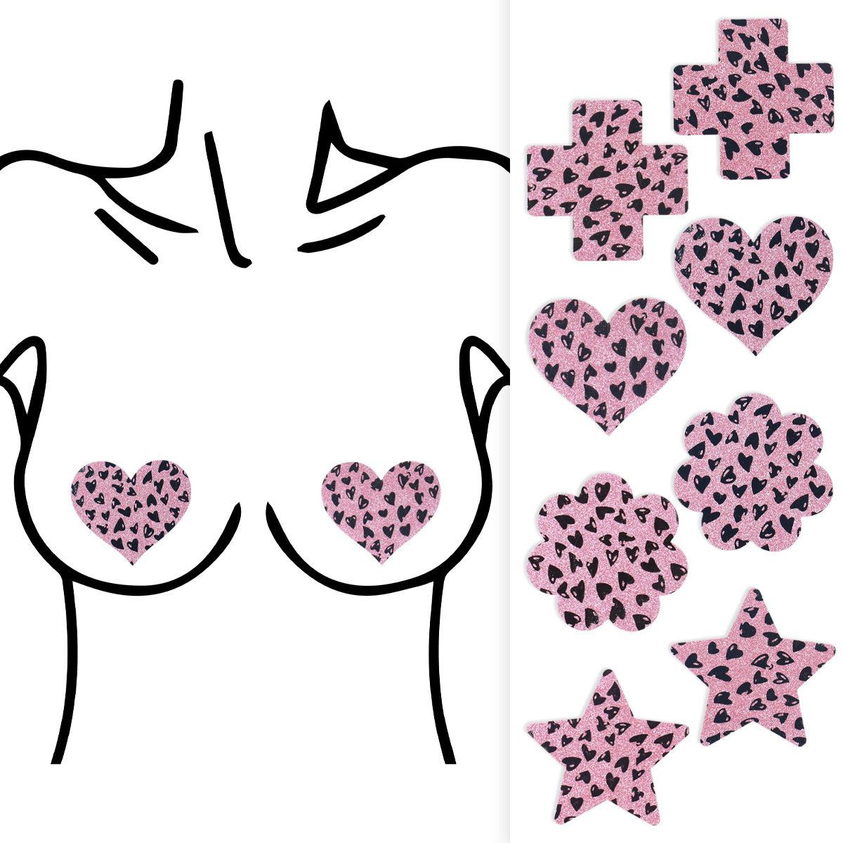 爱心樱花花乳贴粉色少女胸贴装饰粉花朵爱心十字乳贴爱心花纹贴