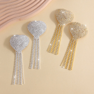 新款时尚镶钻流苏胸贴欧美女士夜店性感心形乳贴身体链乳贴装饰