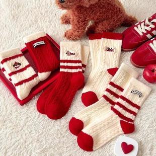 居家新年红袜百搭中筒堆堆袜可爱小狗Y02 秋冬季 下单立减50