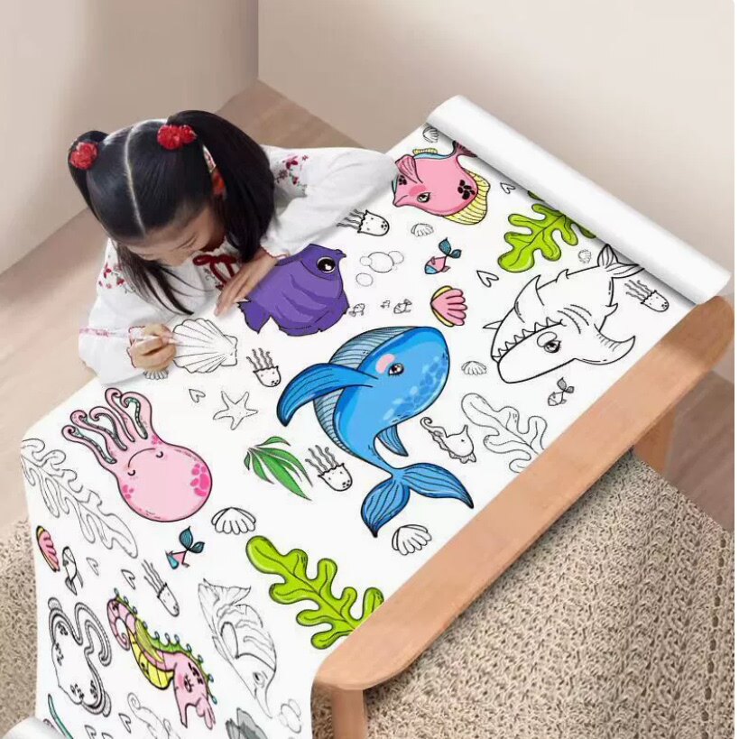 涂鸦画卷填色绘画画纸长画卷幼儿园宝宝涂色画布可贴墙Y17
