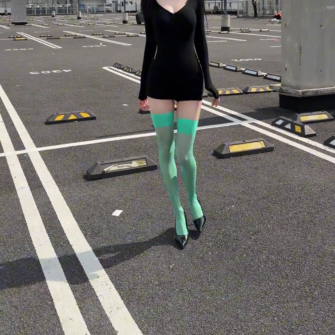 性感辣妹风薄荷绿过膝袜女长筒袜微压显瘦薄款显瘦美腿长筒丝袜
