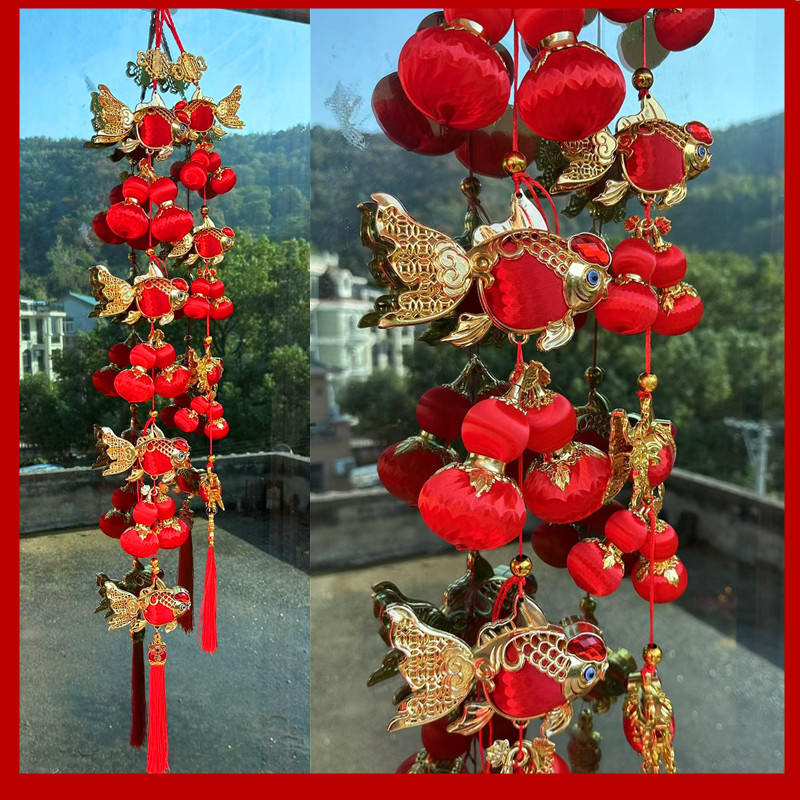 吉祥喜庆金鱼葫芦大红灯笼串挂件