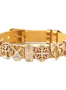 新款10mm不锈钢手表链式手链 DIY爱心花卉手链