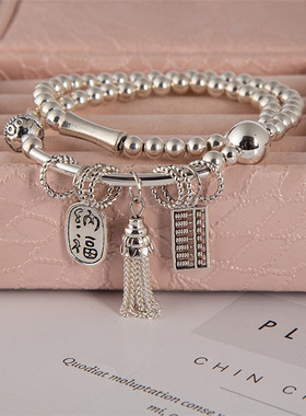 新款网红直播同款仿银手链泰银猫多圈银珠时尚民族风手串礼物