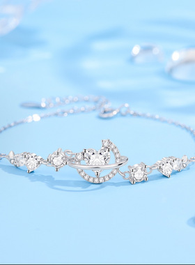 梦幻星月S999纯银手链小众精致简约手环高颜值手饰送女友闺蜜礼物