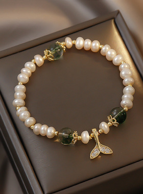 巴洛克淡水珍珠手链ins韩版时尚个性设计感气质鱼尾水晶手镯手饰