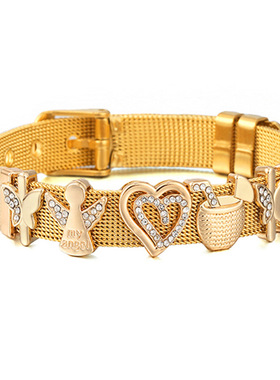 2022春季新款10mm不锈钢手链女 DIY爱心蝴蝶手链手表式饰品