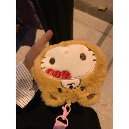 Hello Kitty猫毛毛卡包卡套2023新款零钱包挂脖可爱卡通小包包