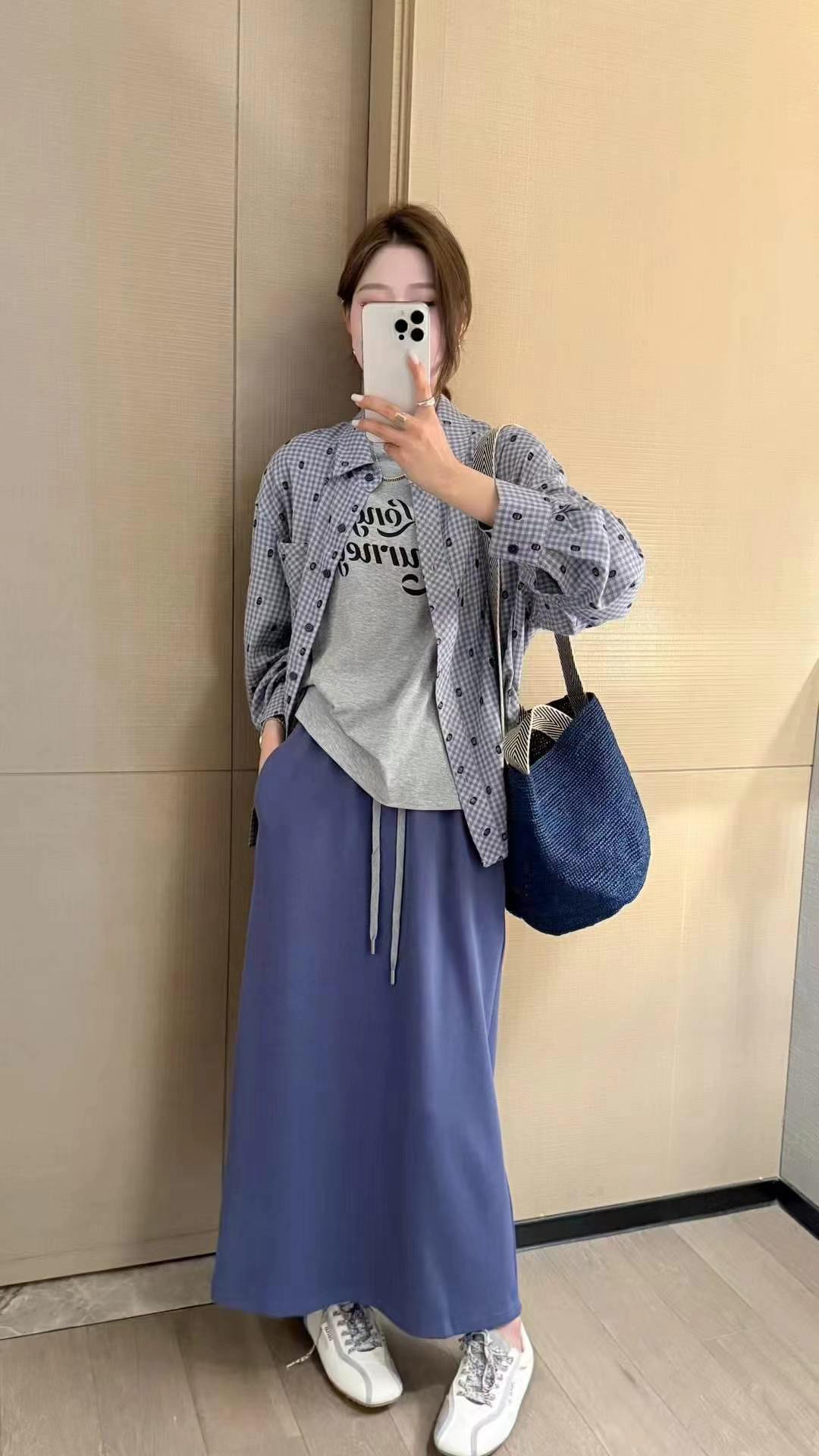 2025年春夏季女装韩版时尚翻领条纹衬衫短袖T恤休闲半身裙三件套