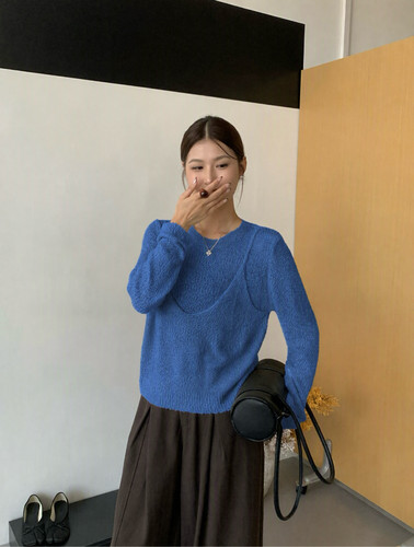 2026年秋季韩版女装缤典新款时尚假两件针织衫百搭长袖毛衣上衣