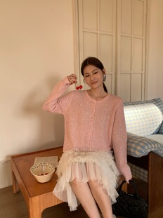 2026年春季新款韩版缤典女装时尚圆领针织开衫外套潮流亮点毛衣潮