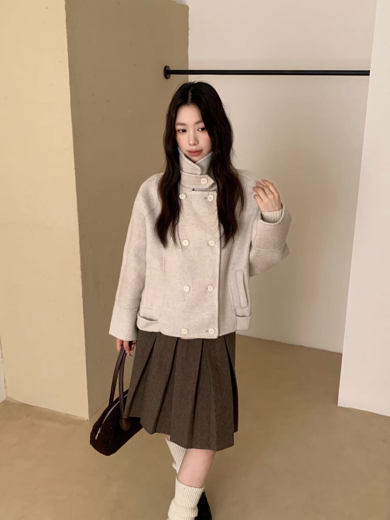 2026年秋冬季女装韩版新款时尚双排扣毛呢外套百搭上衣长袖短外套