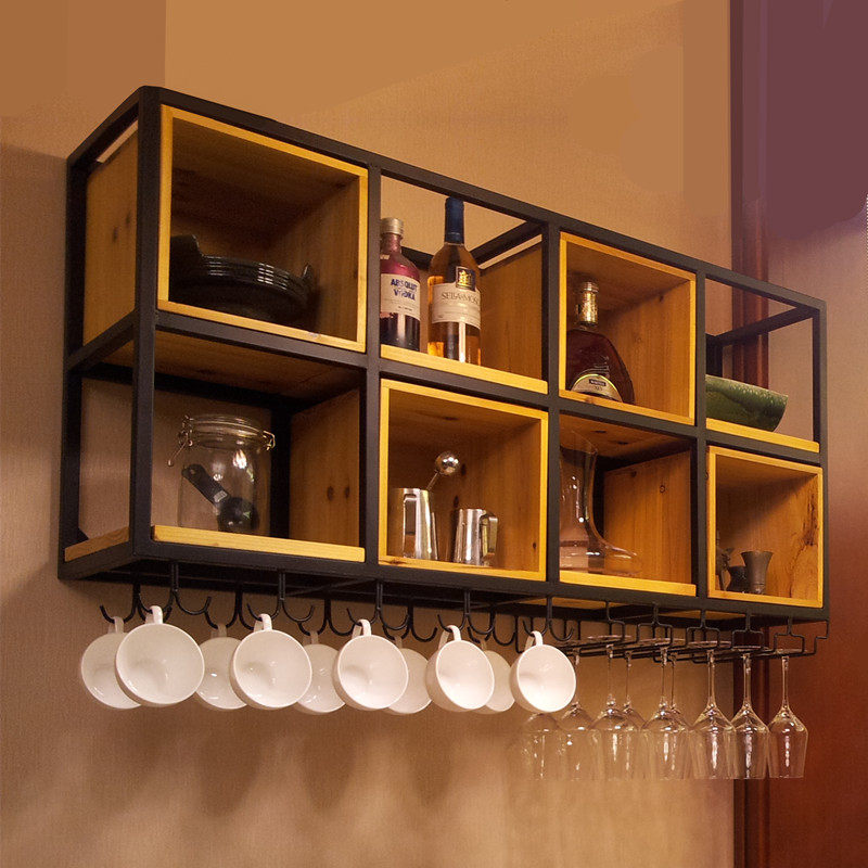 简约现代铁艺实木酒架壁挂酒柜餐厅咖啡厅酒吧墙面展示悬挂酒杯架,住宅家具,酒架,淘宝优惠券,粉丝福利购,淘宝优惠卷