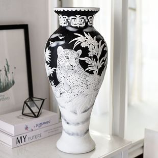 新中式 玻璃花瓶手工雕刻可水培galle摆件客厅电视机柜花瓶