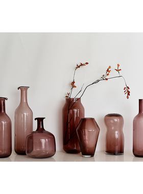 CH051出口北欧风紫色玻璃花瓶家居装饰摆件客厅插花装饰品摆设H1