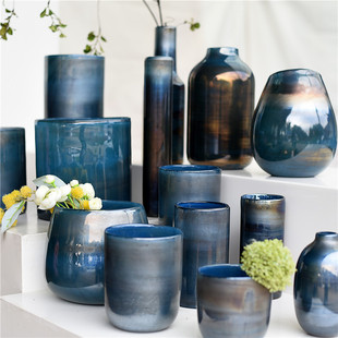 饰水培花器摆件F3 复古美式 简约铜还原彩色玻璃花瓶家居电视柜装