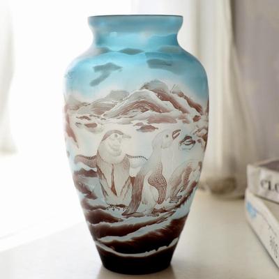 南极风光galle手工葛蕾玻璃工艺品摆件家居插花花器花瓶瑕疵格雷