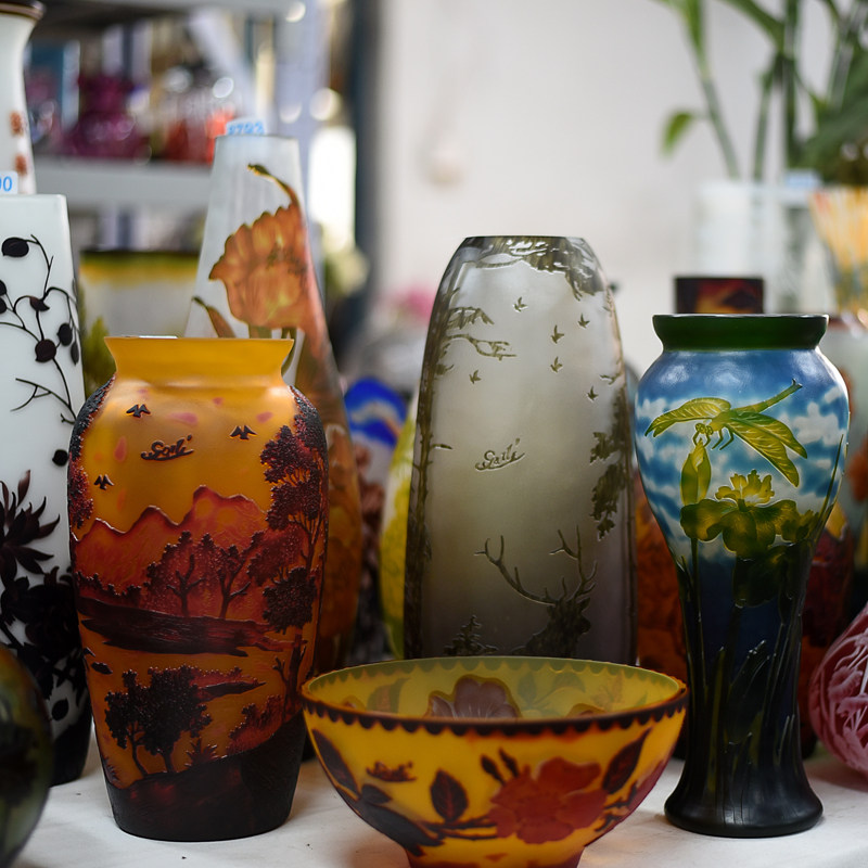 GALLE葛蕾琉璃花瓶手工雕刻风景画软装饰收藏品结婚乔迁送礼摆件