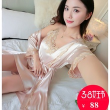 女夏两件套丝绸冰丝性感吊带20睡袍1