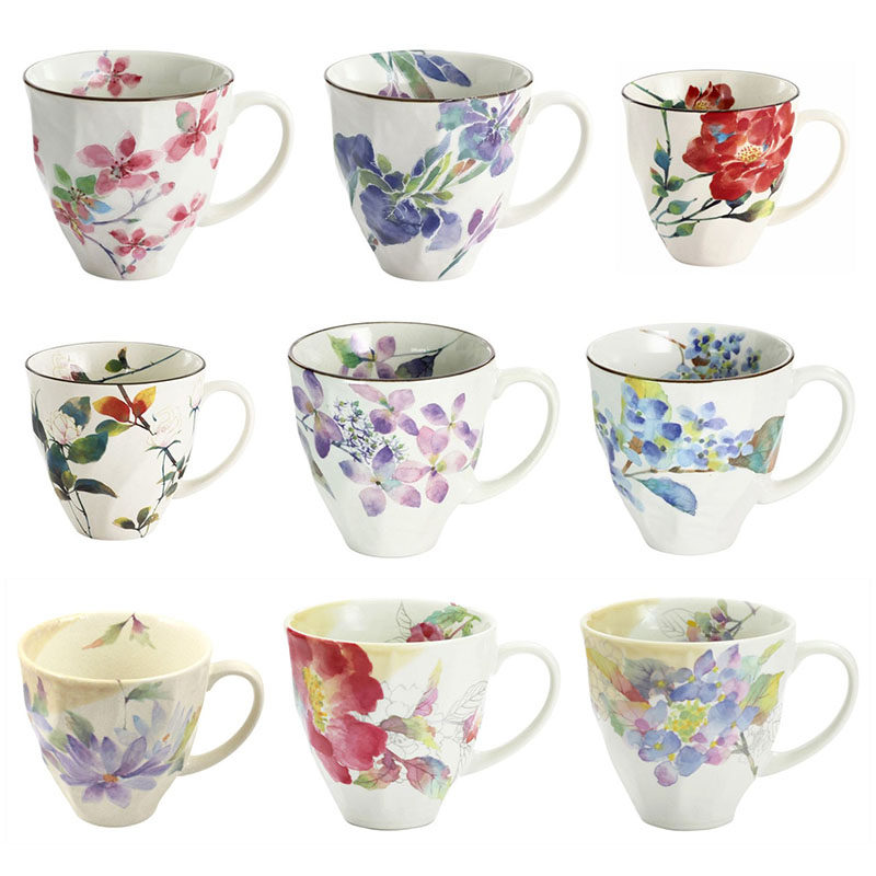 现货 日本进口美浓烧和蓝日式水彩花卉陶瓷茶杯马克杯水杯礼品