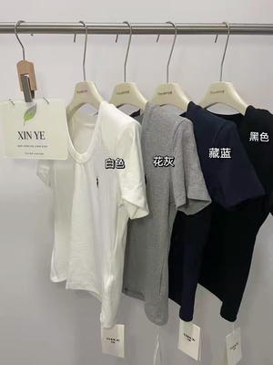 元熙2026年新款U领小马刺绣肩垫短袖T恤修身女上衣266009