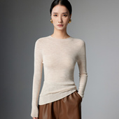 纯羊毛打底衫 精纺羊毛衫 女秋冬圆领18针160s扬子纱可机洗无缝薄款
