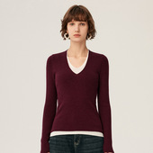 女100%纯羊毛德国扬子纱长袖 针织衫 打底衫 羊毛衫 修身 V领套头毛衣