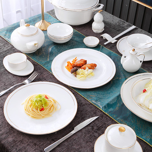 酒店骨瓷金边餐具陶瓷餐具碗碟套装公司单位会所包厢摆台鱼菜盘