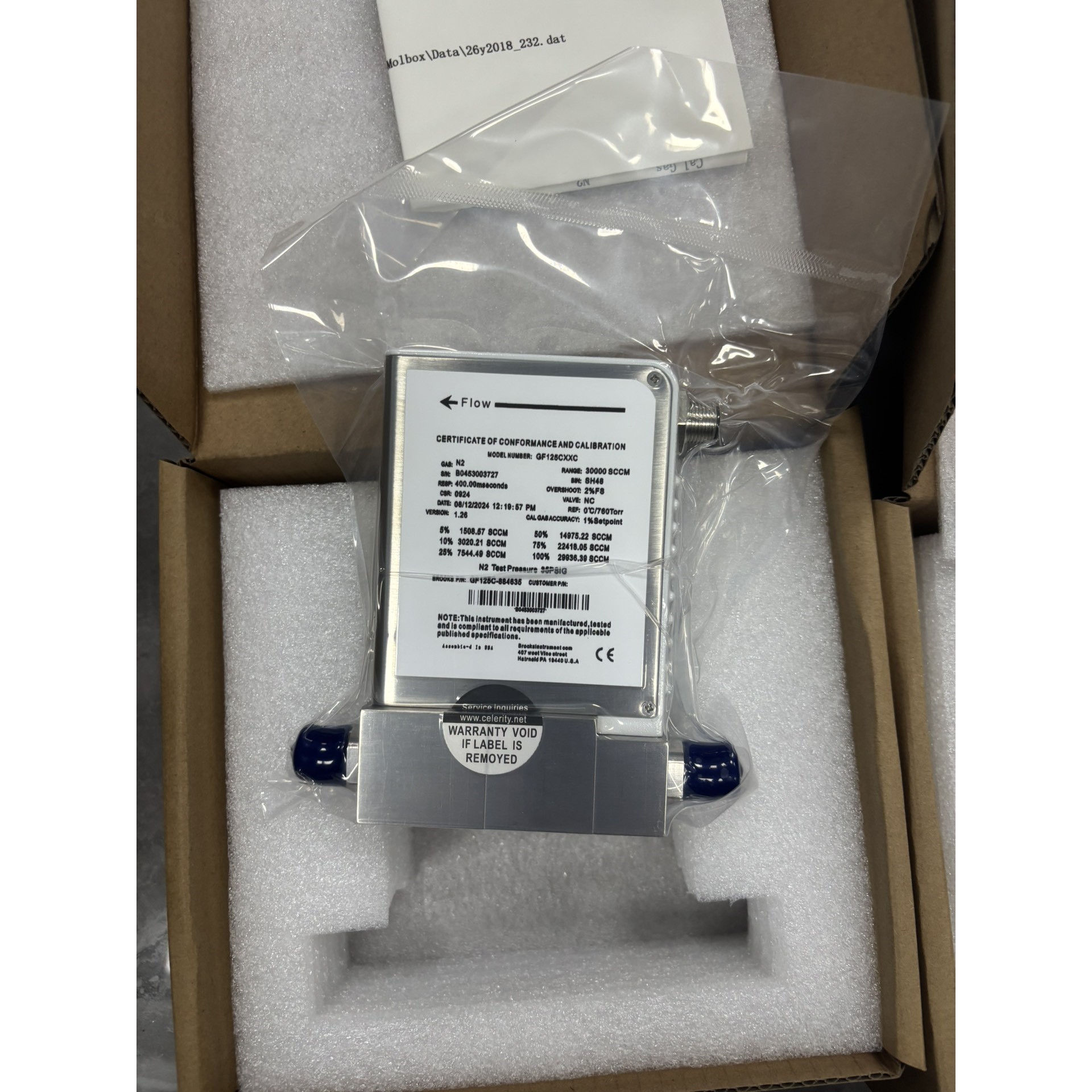 BROOKS流量计GF125CXXC,N2气体专用,带校准证