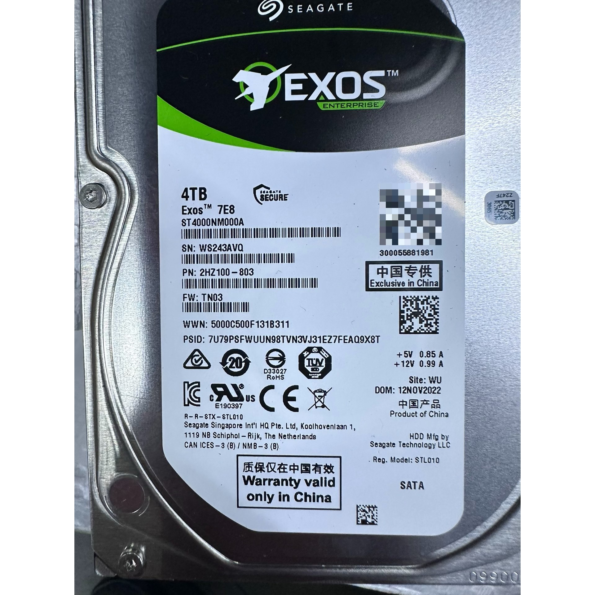 希捷中国专供ST4000NM000A 国行 成色充新,测试包