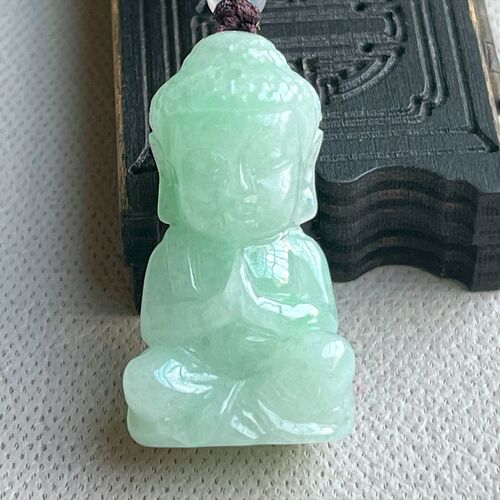 缅甸A货老坑冰果绿翡翠宝宝佛
