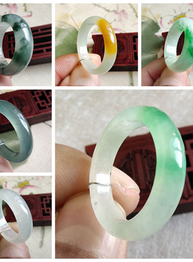 缅甸A货老种冰飘阳绿翡翠指环