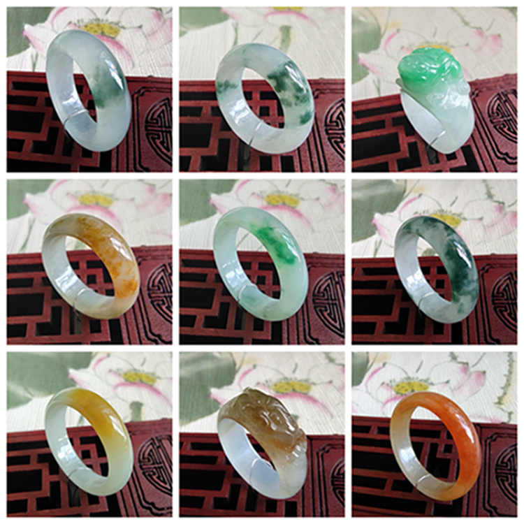 缅甸天然翡翠指环冰飘花戒圈