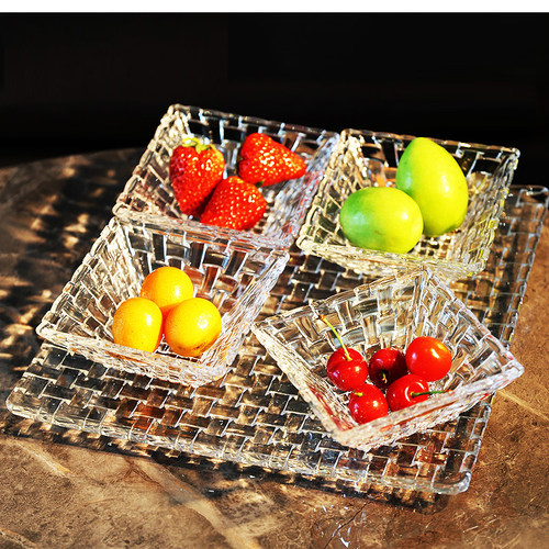 欧式简约轻奢水晶玻璃编织水果盘沙拉盘干果碗五件套零食果碗盘子