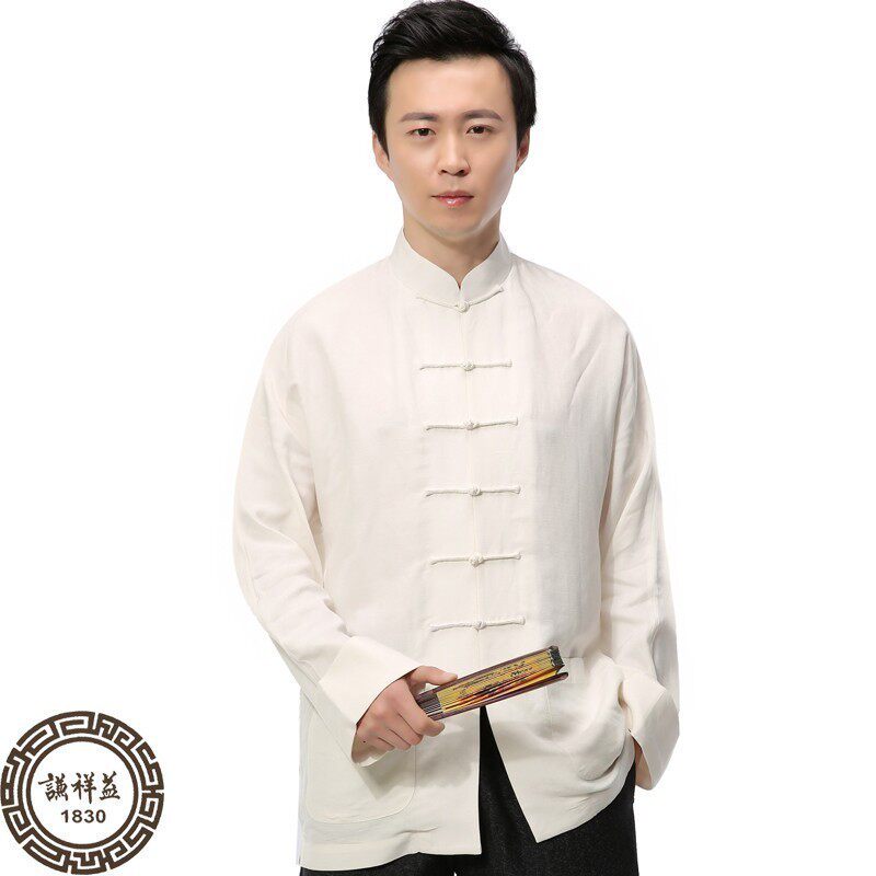 中式真丝棉布复古上衣唐装男长袖中国风立领盘扣中年休闲春夏单衣