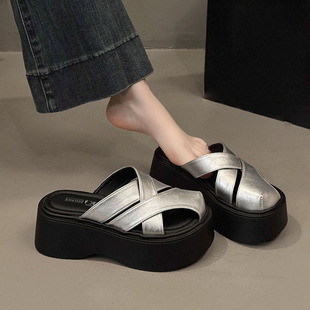 小个子复古编织休闲凉拖鞋 7cm厚底增高包头拖鞋 女外穿2026夏新款