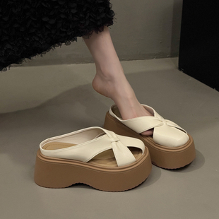 外穿包头半拖鞋 增高7CM小个子松糕厚底凉拖鞋 夏季 凉鞋 女2026新款