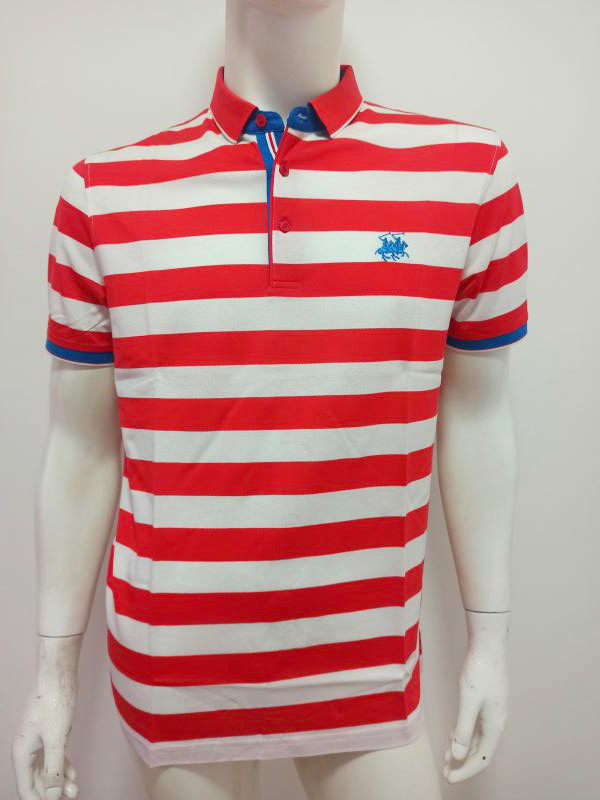 品牌夏装 红条polo衫 珠地透气红色条面料男士翻领短袖t恤
